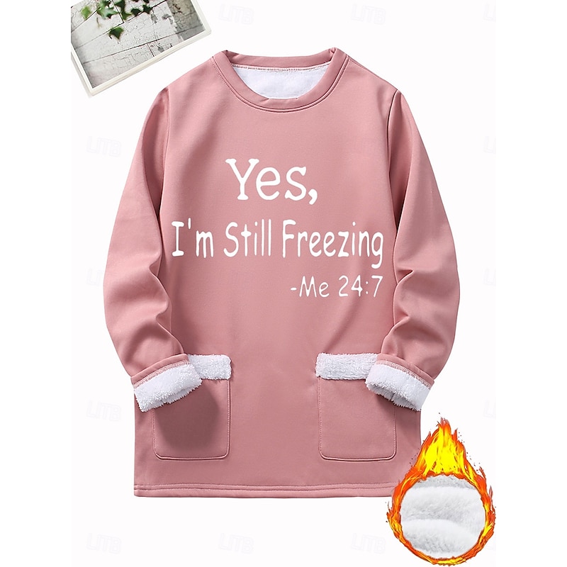 Women's Pullover Sweatshirt Pullover Graphic Letter Warm Fashion Casual Long Sleeve Crew Neck Round Neck Regular Tops Street Dailywear Pocket Print Black Dark Pink Blue Gray Fall Winter3