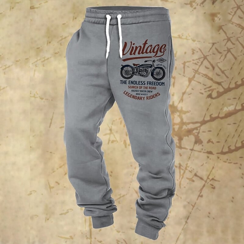 Men's Letter Printed Motorcycle Sweatpants Joggers Trousers Mid Waist Drawstring Elastic Waist Vintage Retro Jogging Streetwear Workout Athletic Sweatpants with Pockets Spring Fall 3D Print Black2