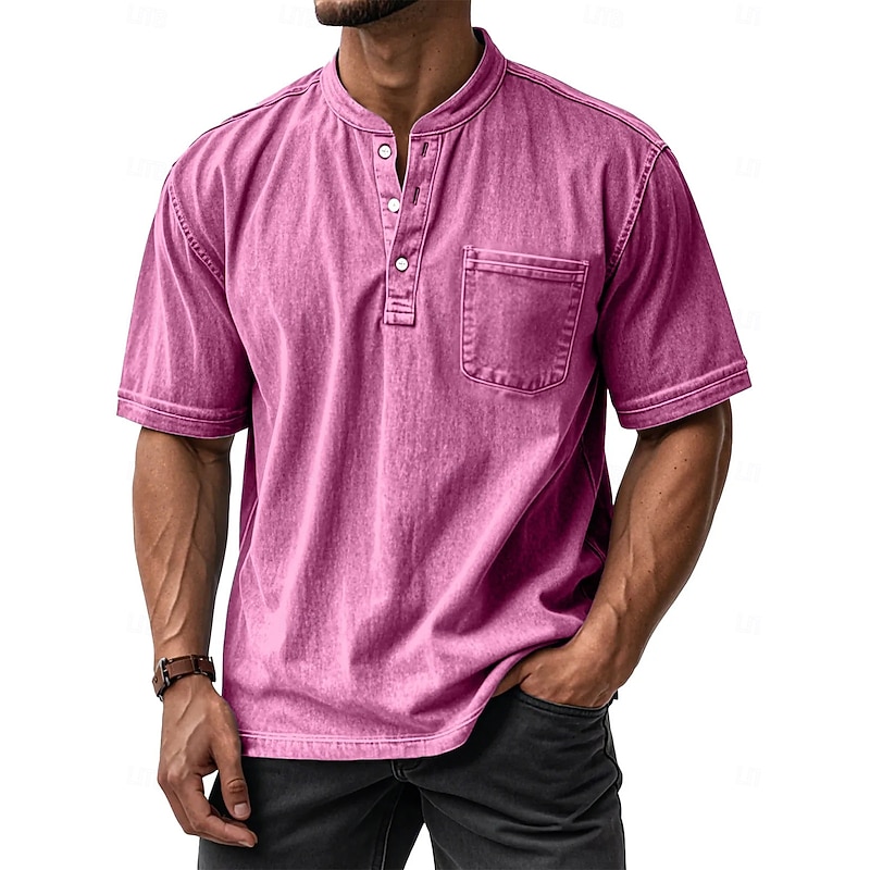 Men's Henley Shirt Tee Tee Top Short Sleeve Henley Fall Winter Retro Fashion Designer Nostalgic Fashion Vintage Vacation Street Going out Navy Black Light Green Top Tee for Men