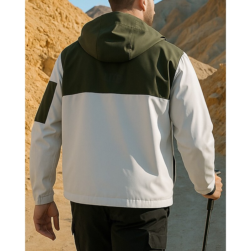 Men's Outdoor Jacket Hiking Jacket Outdoor Waterproof Windproof Hiking Outfits Hiking Clothes Spring Autumn / Fall Jacket Hunting Climbing Running Patchwork Black Yellow Dark Purple2