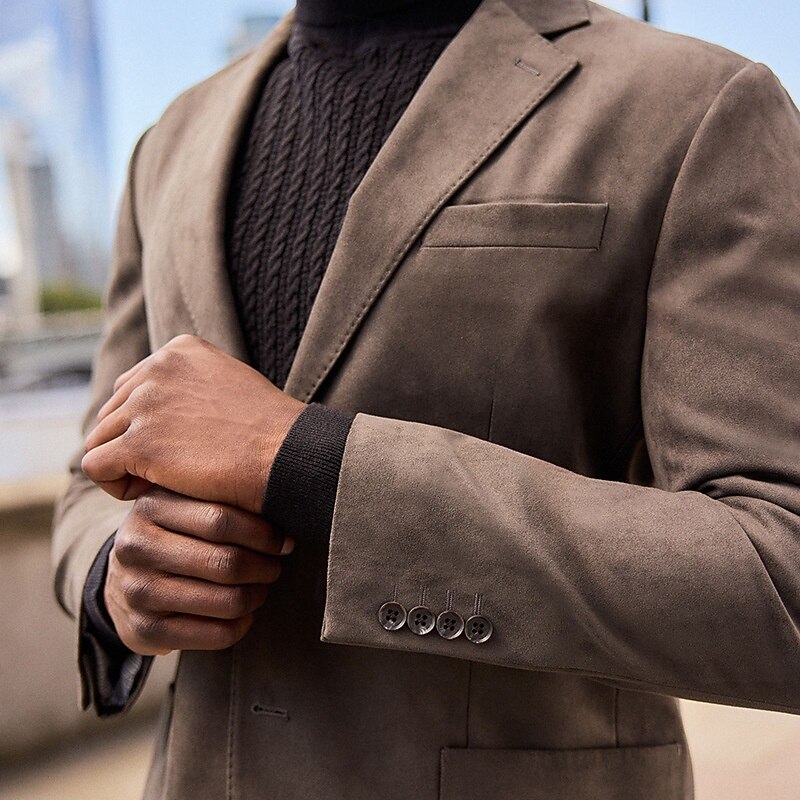 Men's Blazer Business Cocktail Party Wedding Party Fashion Casual Spring Fall Cotton Blend Plain Pocket Buttons Comfortable Single Breasted Blazer Blue Brown3