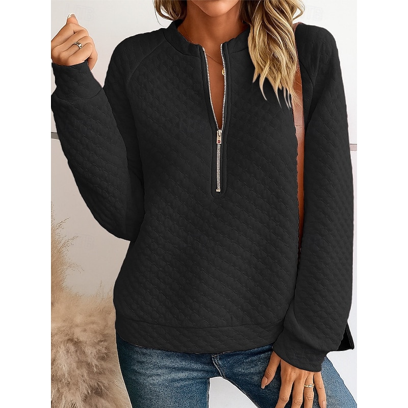 Women's Blouse Solid Color Daily Stylish Casual Long Sleeve Crew Neck Regular Tops Work Daily Holiday Quarter Zip Black White Pink Grey Spring Fall Winter3