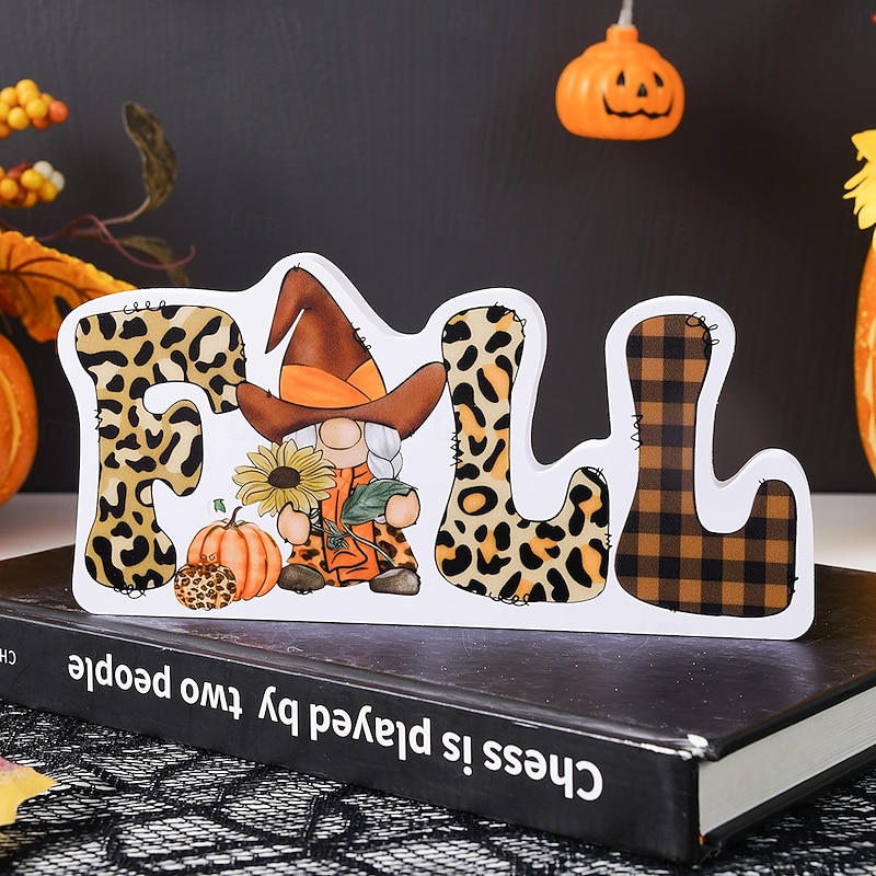 Fall Home Decor Sign– Colorful Cartoon Style EVA Foam Sign with Letters, Featuring Pumpkin and Gnome, Perfect for Farmhouse, Halloween, Autumn Harvest & Thanksgiving Decorations3