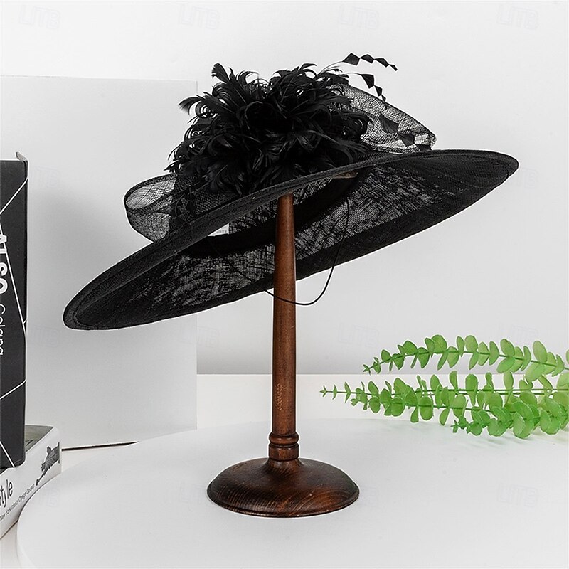 Hats Feather Fabric Sun Hat Wedding Holiday Tea Party Horse Race Cocktail Elegant Vintage Sun Protection With Feather Headpiece Headwear3