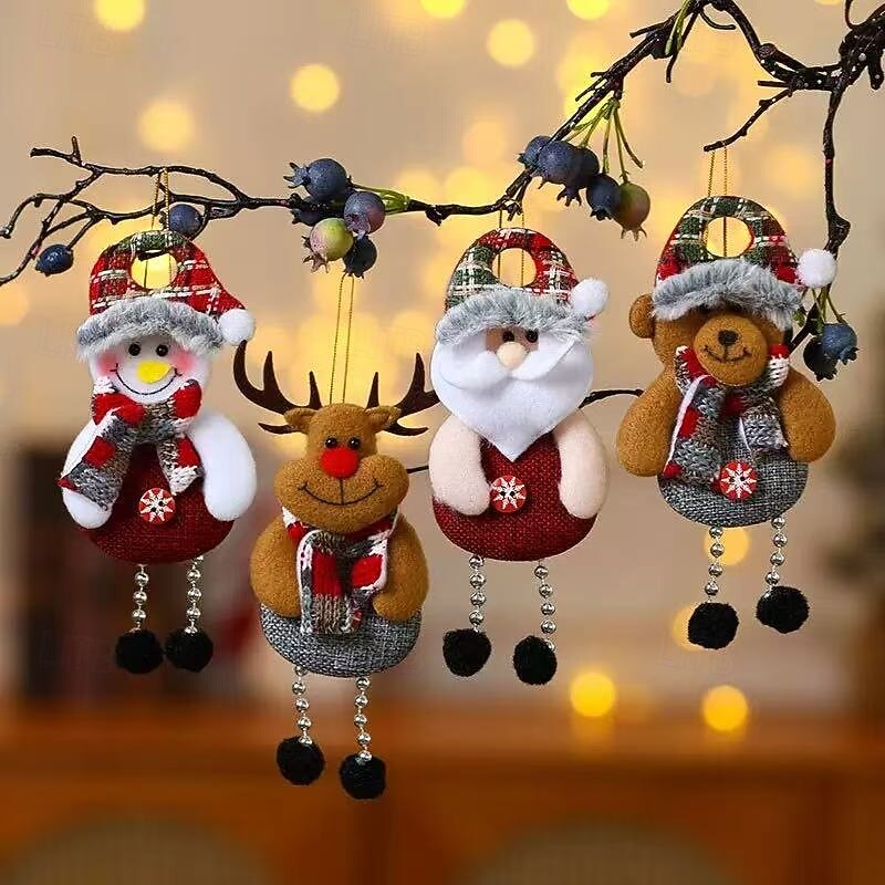 4pcs Christmas Plush Ornaments Decorations – Santa Claus Fabric Ornaments, Small Hanging Accessories for Christmas Tree, Gifts, Home and Holiday Decor - Main Image