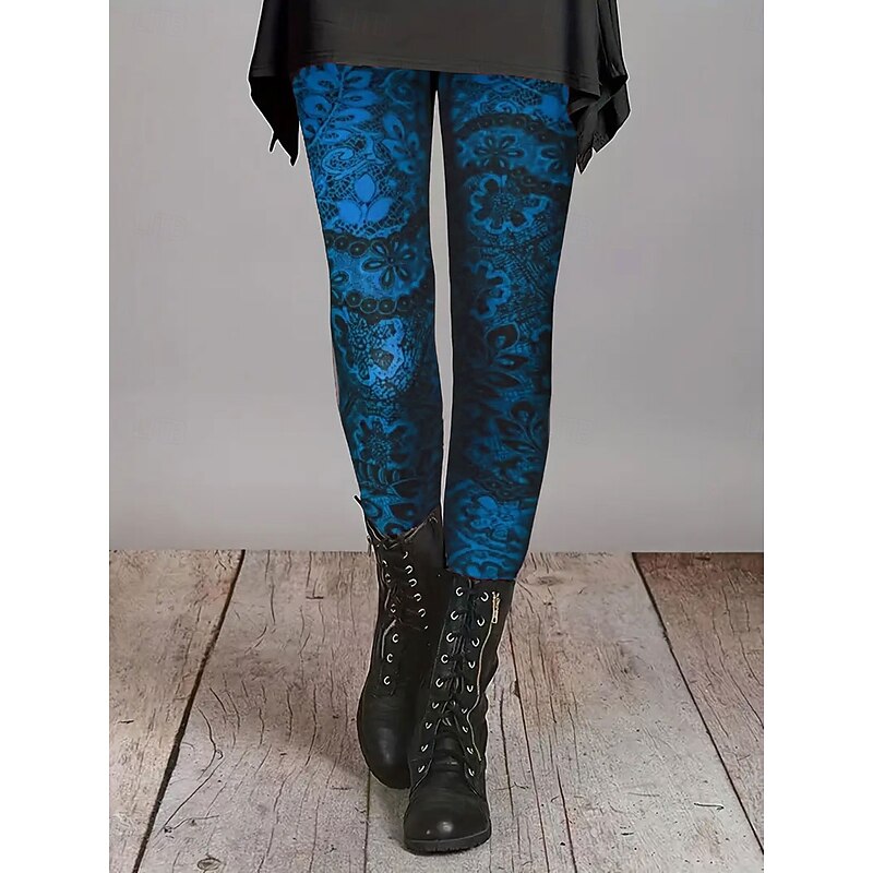 Women's Leggings Vacation Vintage Fashion Full Length High Waist Floral Graphic Printing Thermal Warm Soft Breathable Stretchy Formal Outdoor Vacation Red Blue Orange Green Spring Fall Winter Slim Fit4