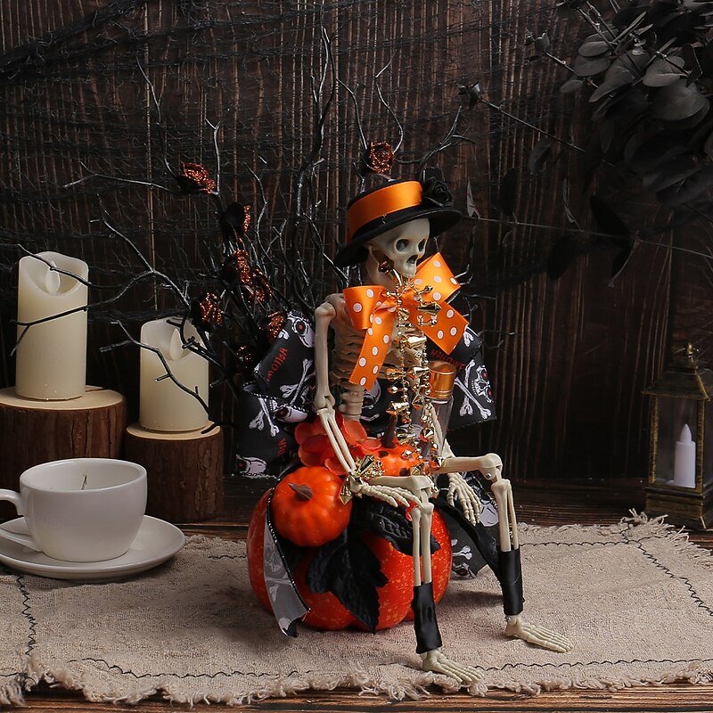 Halloween Skeleton Pumpkin Window Decoration Spooky Skull & Twisted Branch Display for Halloween or Easter Party, Creepy Atmosphere Decor for Home, Storefront or Tabletop2