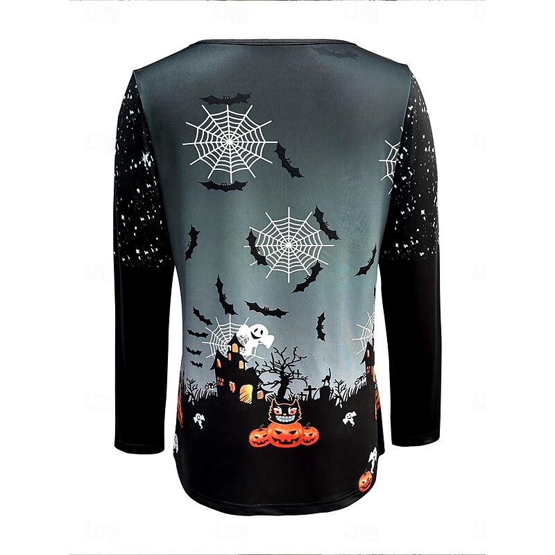 Halloween Women's T Shirt Spider Web Graphic Pumpkin Vintage Stylish Classic Long Sleeve Crew Neck Round Neck Regular Tops Daily Print Black Spring Fall Winter2