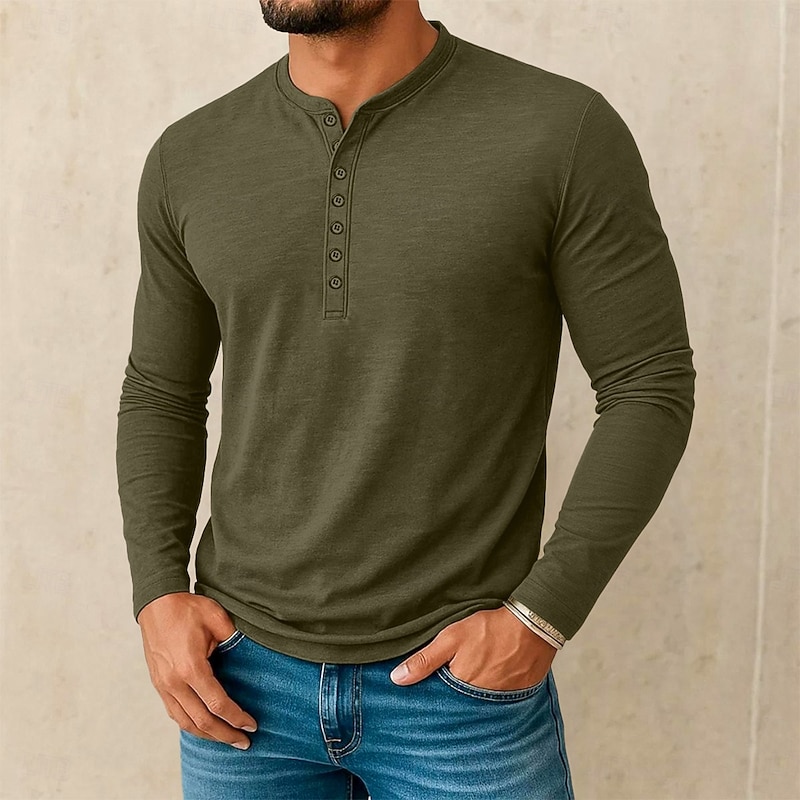 Men's Henley Shirt Retro Shirts Vintage Shirt Tee Top Long Sleeve Shirt Long Sleeve Plain Vintage Fashion Basic Plain Henley Vacation Street Casual Summer All Seasons Wine Royal Blue Light Grey - Main Image