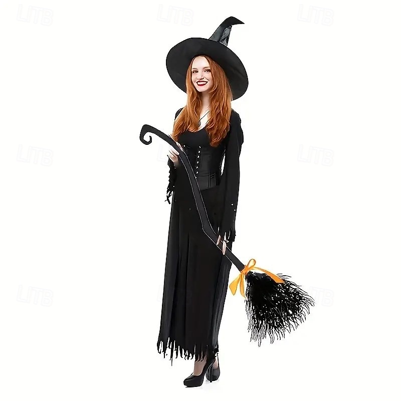 Halloween Witch Broom with Ribbon, Halloween Evil Witch Costume Accessory, Party Prop for Photo Booth, Spooky Holiday Decoration, Trick-or-Treat and Haunted House Decor4