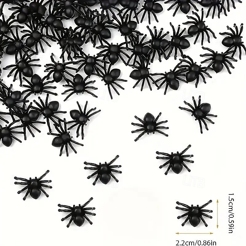 50PCS Halloween Realistic Plastic Spiders, Mini Black Creepy Halloween Decorations for Haunted House, Pranks, Halloween Parties, and April Fool’s Day Theme Events4
