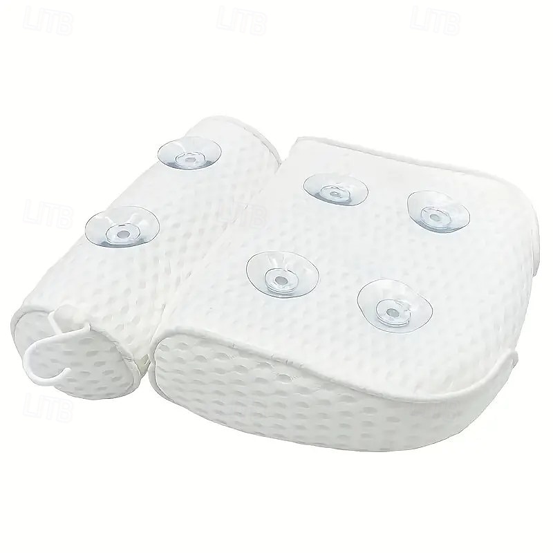 Non-Slip Bath Pillow Neck & Back Support – Spa-Grade 100% Polyester Foam Massage Cushion with Suction Cups, White Relaxing Bathroom Soaking Accessory3