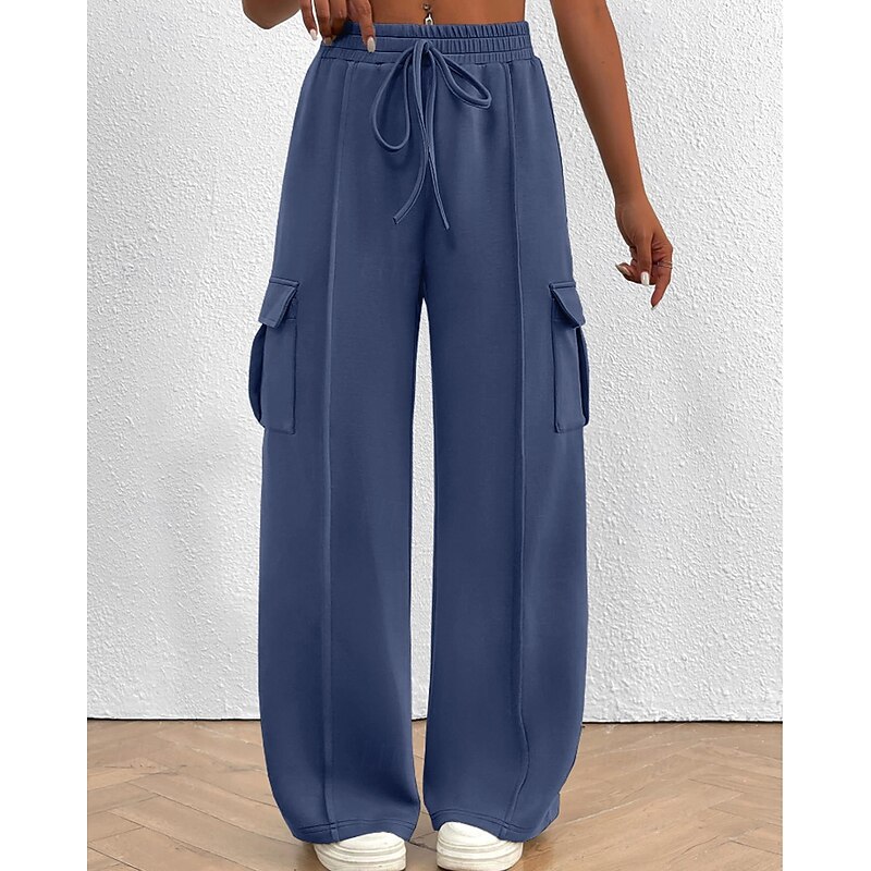 Women's Cargo Pants Slacks Streetwear Casual Full Length Natural Plain Pocket Elastic Drawstring Design Comfortable Street Holiday Daily Wear claret Dark-Gray Navy Apricot Fall Regular Fit4