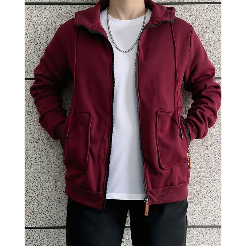 Men's Hoodie Full Zip Hoodie Black Wine Hooded Plain Drawstring Pocket Sports & Outdoor Daily Holiday Polyester Streetwear Basic Casual Spring Fall Clothing Apparel Hoodies Sweatshirts2