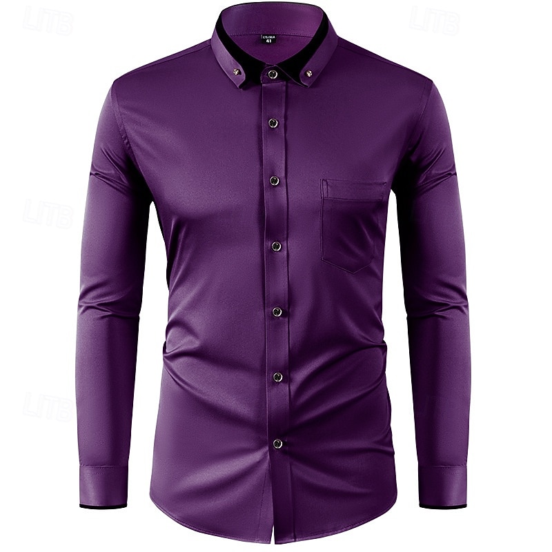 Men's Shirt Dress Shirt Button Down Shirt Non Iron Shirt Plain Formal Wedding Black White Wine Navy Blue Long Sleeve Turndown Summer Spring Clothing Apparel uncut diamond