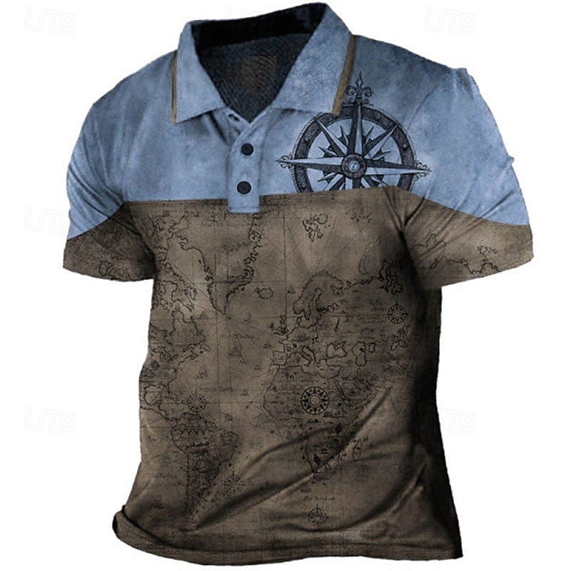 Men's Nautical Polo Shirts Golf Shirt Short Sleeve Polo Shirts Collared Shirts Vintage Casual Vacation Wear Boat Wear Party Outfits Buttons 3D Print Blue Dusty Blue Purple3