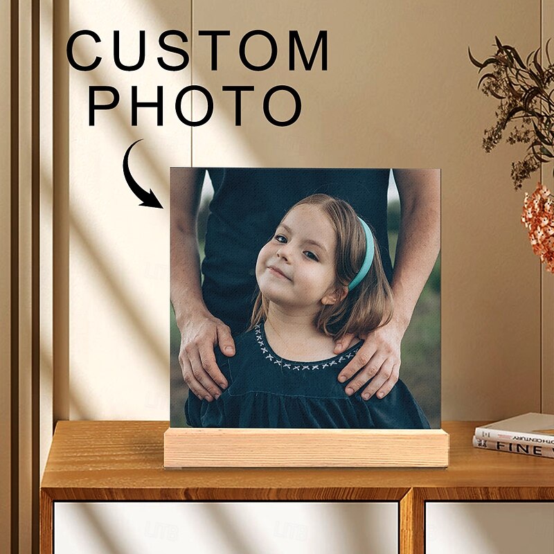 Personalized Photo Acrylic Plaque with Wooden Base Custom Decorative Keepsake for Christmas Gift Valentine's Day, Birthday, Wedding Gifts – Ideal for Home, Office,4