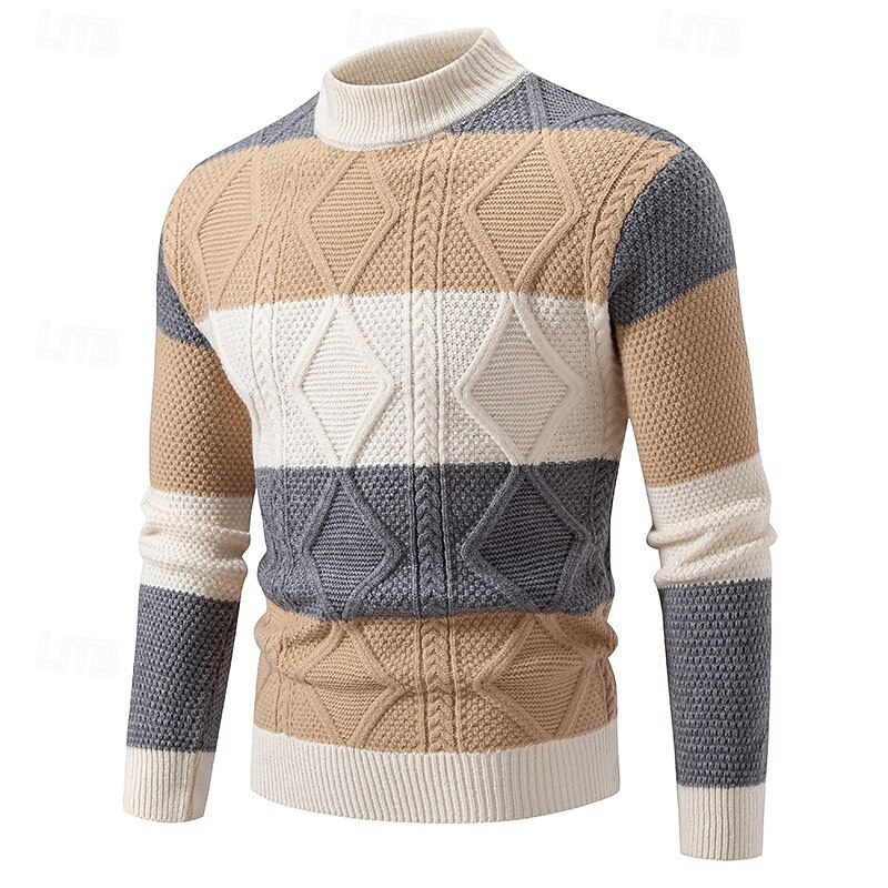 Men's Sweater Pullover Sweater Jumper Cable Knit Regular Tops Knitted Slim Fit Plain Crew Neck Knitwear Contemporary Casual Daily Wear Clothing Apparel Fall Black White M L XL2