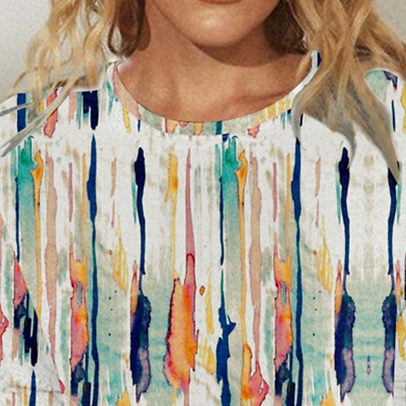 Women's T Shirt Color Block Casual 3/4 Length Sleeve Crew Neck Regular Tops Daily Going out Weekend Beige Summer3