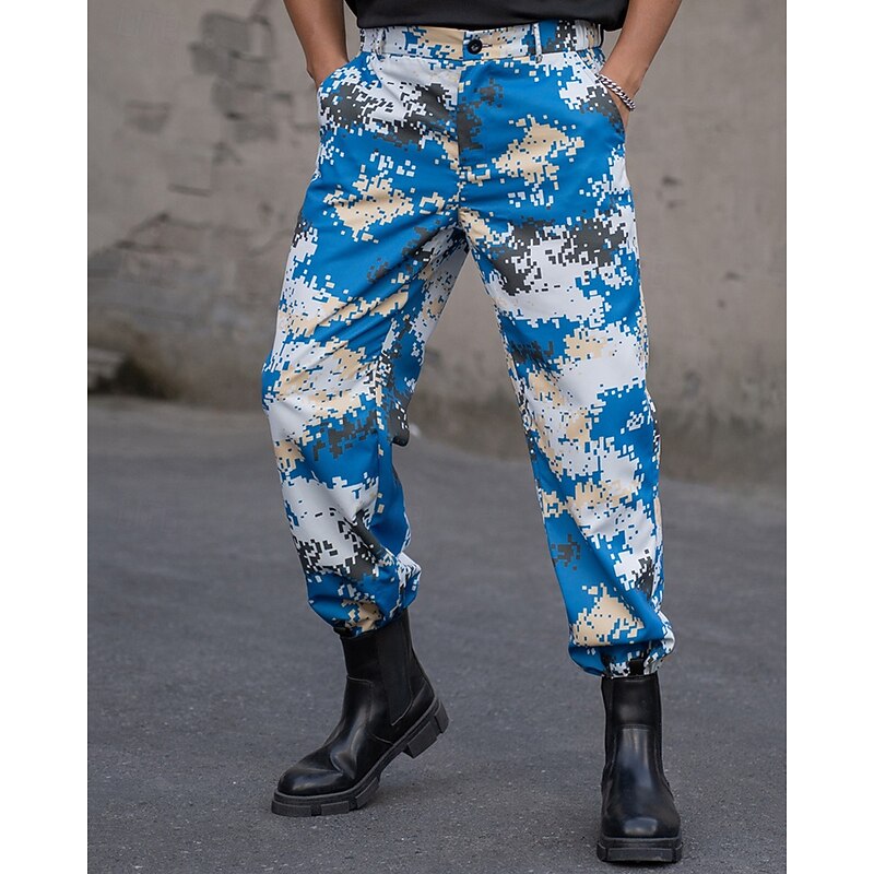 Men's Cargo Pants Trousers Camo Pants Pocket Buttons Camouflage Wearable Outdoor Daily Camping & Hiking Fashion Classic Blue