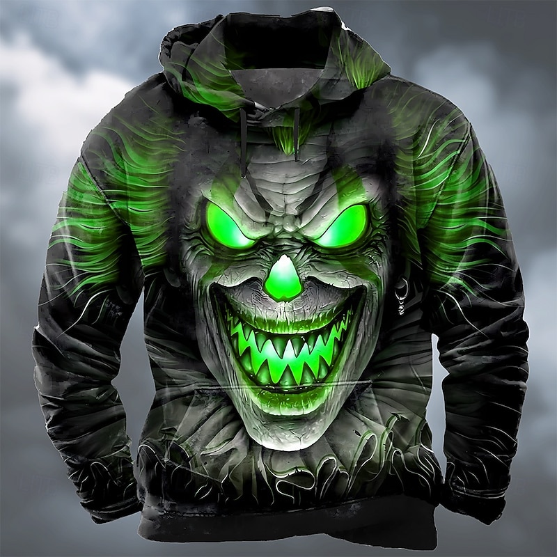 Halloween Men's Creepy Clown 3D Print Joker Hoodie Sweatshirt Punk Exaggerated Long Sleeve Crew Neck Club Streetwear Purple Orange Drawstring Fall Winter Designer2