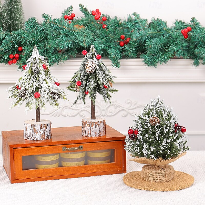 Christmas Mini Tree Tabletop Desktop Artificial Christmas Tree Xmas Decor Realistic Red Berry Small Tree Festive Holiday Window Display Party Prop Perfect Seasonal Ornament3