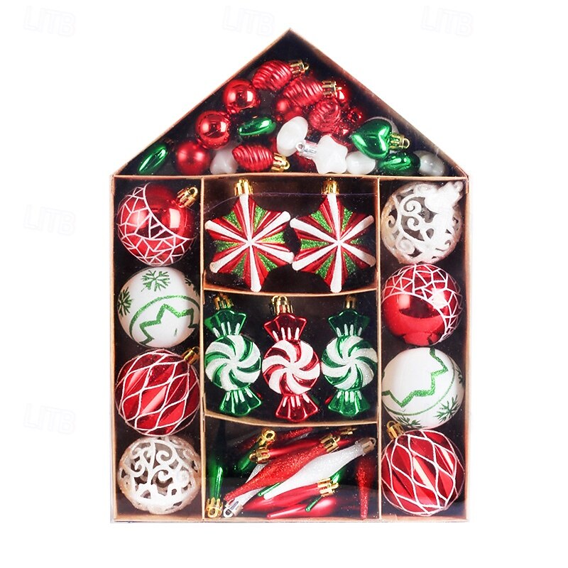 73 pcs Christmas Tree Balls Baubles Ornaments Xmas Decoration, Painted House Design Hanging Set4