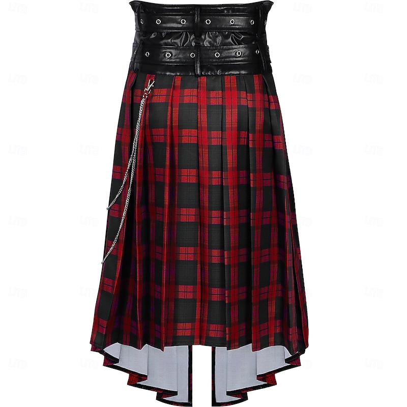 Retro Vintage Punk & Gothic Steampunk Skirt Plaid Fancy Dress Men's Masquerade Carnival Halloween Adults'4