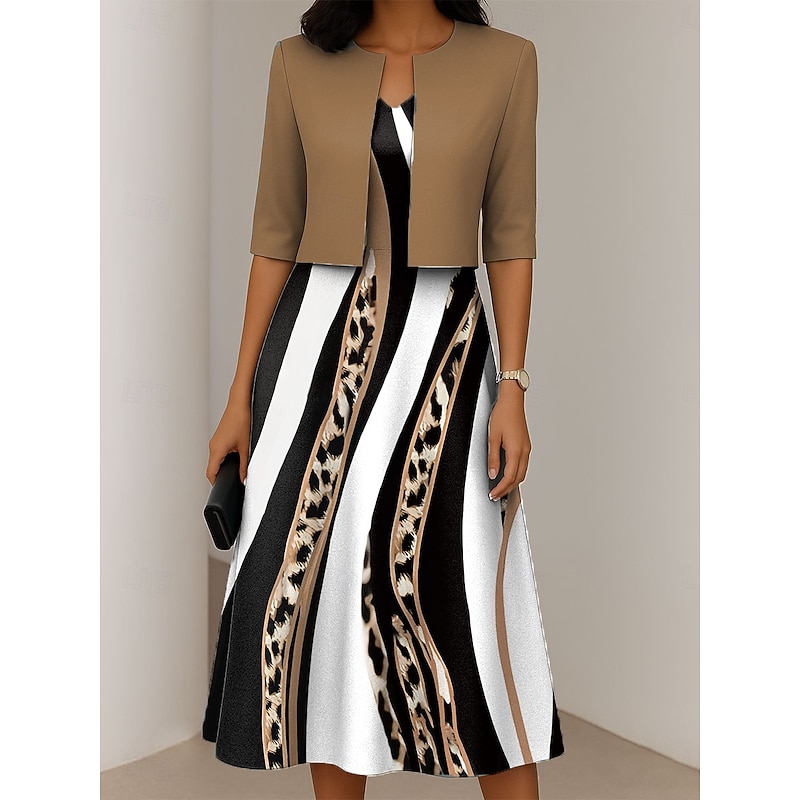 Women's Dress Set A Line Dress Summer Dress Elegant Casual Graphic Leopard Print Midi Dress Half Sleeve V Neck Vacation Date Pink Blue Green Spring Fall Regular Fit