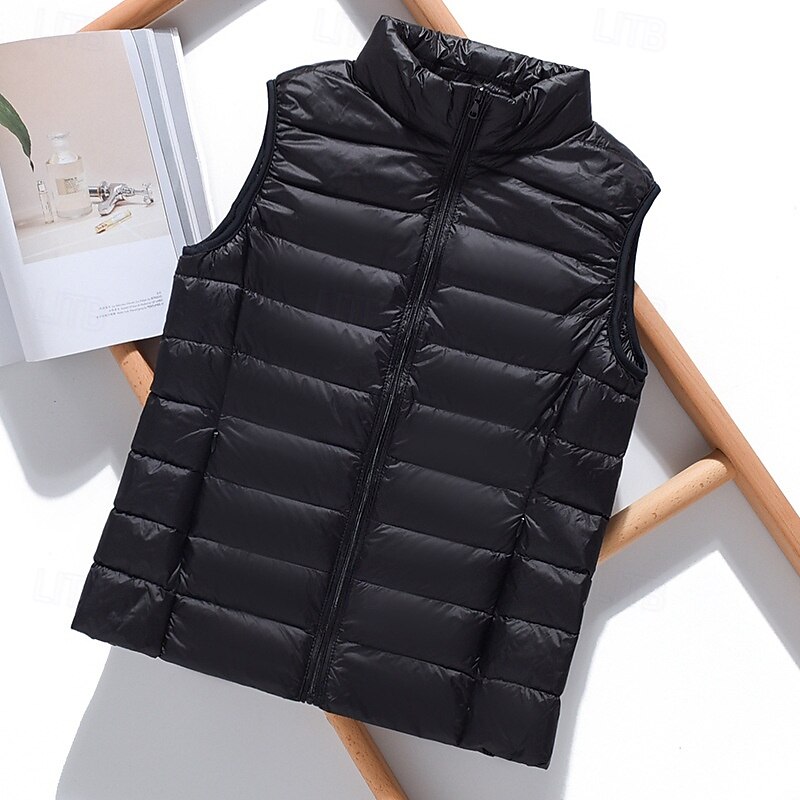 Women's Vest Warm Comfortable Zipper Pocket Casual Plain Outdoor Street Going out Weekend Zipper Regular Stand Collar Regular Fit Sleeveless Outerwear Black White Red Fall Winter4