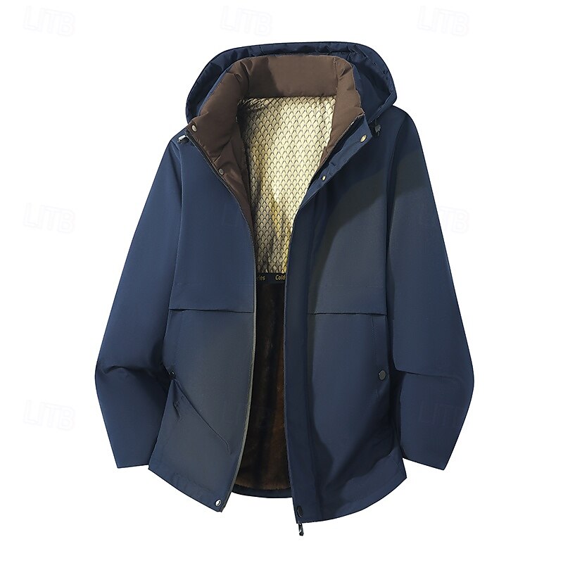 Men's Jacket Casual Jacket Outdoor Vacation Warm Zipper Pocket Fall Winter Plain Fashion Streetwear Standing Collar Regular Black Ink Blue Gray Jacket4