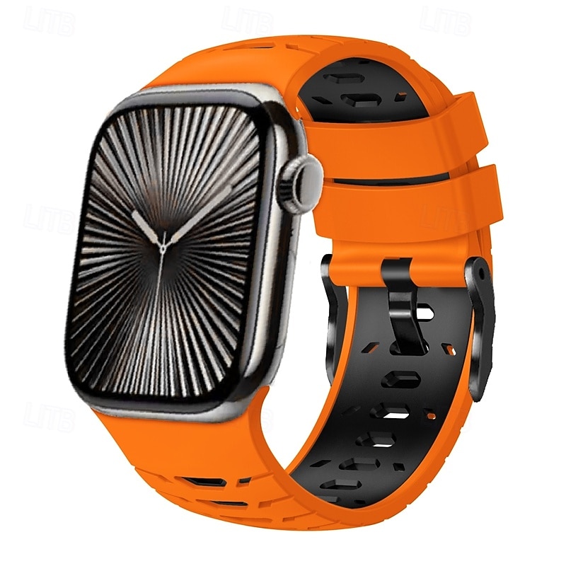 Sport Band Compatible with Apple Watch band 42mm 44mm 45mm 49mm Rugged Two Tone Metal Clasp Silicone Strap Replacement Wristband for  for iwatch Ultra 2 Series 9 8 7 SE 6 5 4 SE4