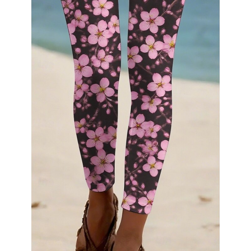 Women's Pants Trousers Leggings Streetwear Casual Full Length High Waist Floral Elastic Waist Print Breathability Comfortable Stretchy Vacation Street Daily Wear Pink Summer Spring Fall Regular Fit3