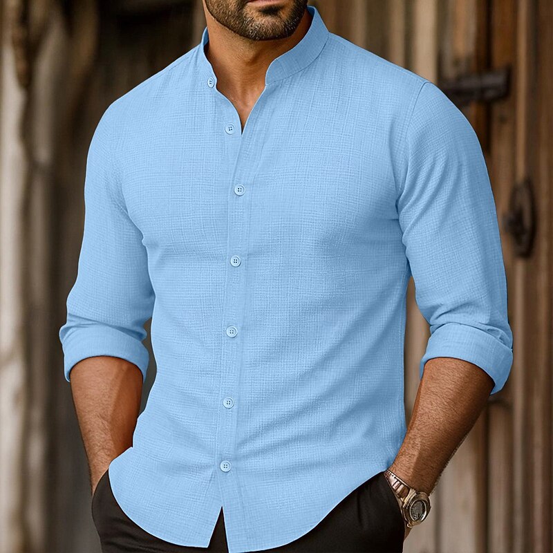 Men's Shirt Summer Shirt Beach Wear Button Up Shirt Plain Vacation Casual Black White Pink Orange Long Sleeve Mandarin Collar Spring & Summer Clothing Apparel3