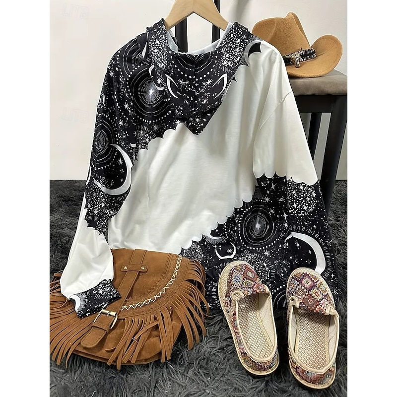 Women's Hoodies Floral Graphic Vintage Retro Casual Long Sleeve Hooded Regular Tops Street Casual Print White Fall Winter3