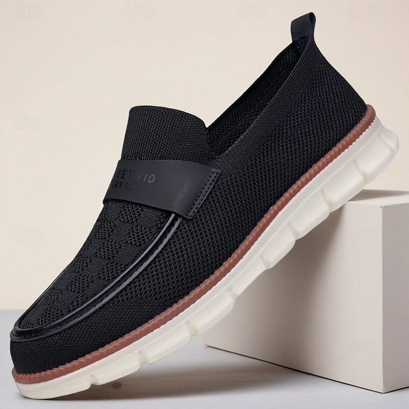 Men's Brown Flyknit Loafers with Comfort Sole, Casual Slip-On Shoes for Business Casual, Travel and Daily Outfits2