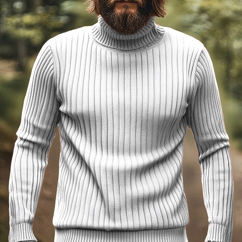 Men's Pullover Sweater Jumper Knit Sweater Ribbed Knit Regular Tops Knitted Plain Turtleneck Fashion Basic Vacation Daily Wear Clothing Apparel Fall Winter Black White M L XL2