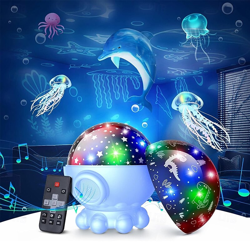 Ocean Night Light Projector Christmas Lights Octopus Room Decor Toys for Kids360 Rotation Ocean and Star&Moon Projection Films17 Light Modes 9 Lullaby Songs Remote Control Christmas Gifts Kids