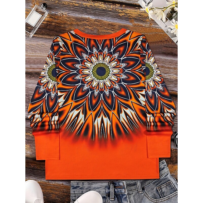 Women's T Shirt Ombre Graphic Geometric Vintage Stylish Casual Long Sleeve V Neck Regular Tops Daily Print Yellow Blue Orange Spring Fall2