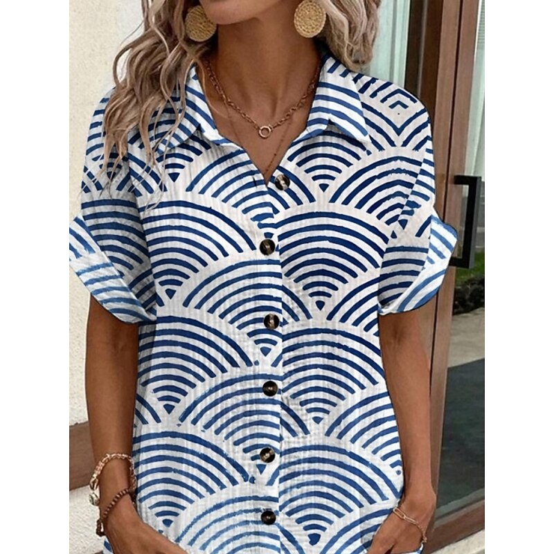 Women's Mini Dress Shirt Dress Casual Dress Print Dress Fashion Modern Daily Beach Weekend Regular Fit Geometric Short Sleeve Shirt Collar Blue Summer Spring Fall Autumn3