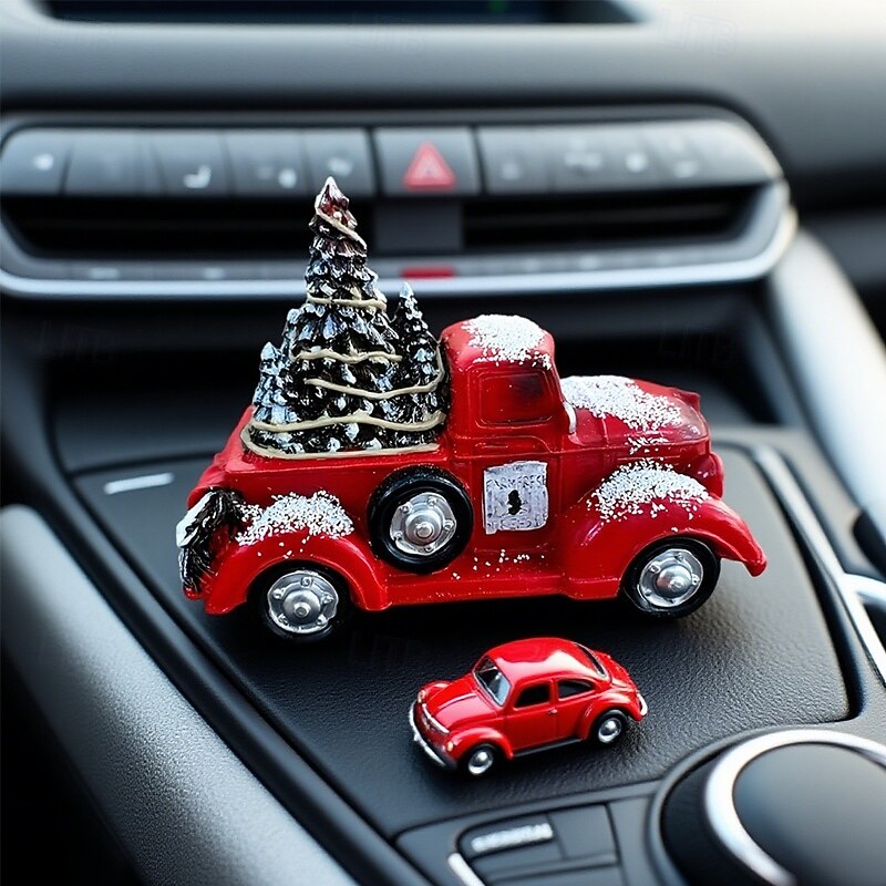 1Pcs Charming Red Christmas Cart Resin Ornament - Perfect for Car And Home Office Decor Ideal Holiday Gift for Friends and Family Christmas Decor Christmas Tree Desktop Decor