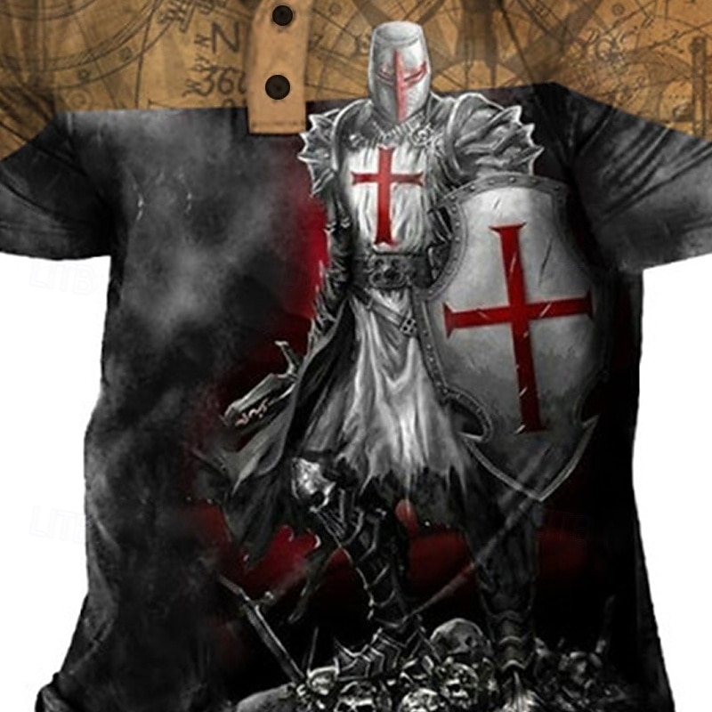 Men's Knights Templar Polo Shirts Golf Shirt Short Sleeve Polo Shirts Collared Shirts Vintage Casual Vacation Wear Festival Wear Party Outfits Buttons 3D Print Red Blue Purple2