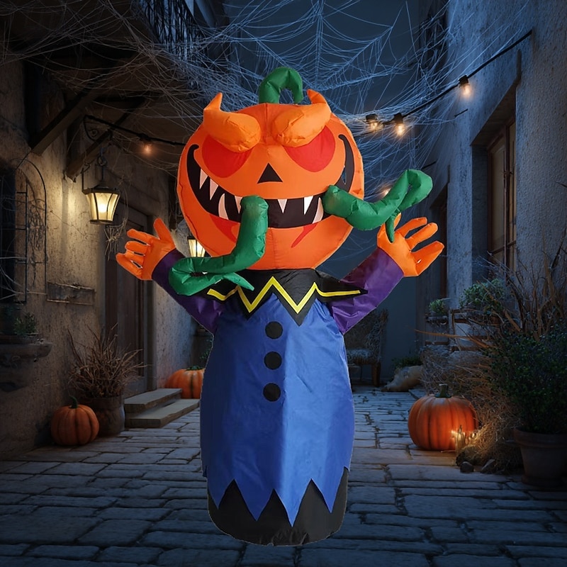 1 Pc Halloween 1.5M Terrifying Pumpkin with Lamp Inflatable Air Model Indoor and Outdoor Courtyard Garden Lawn Party Atmosphere Decorative Lamp US/EU/UK/AU Plug