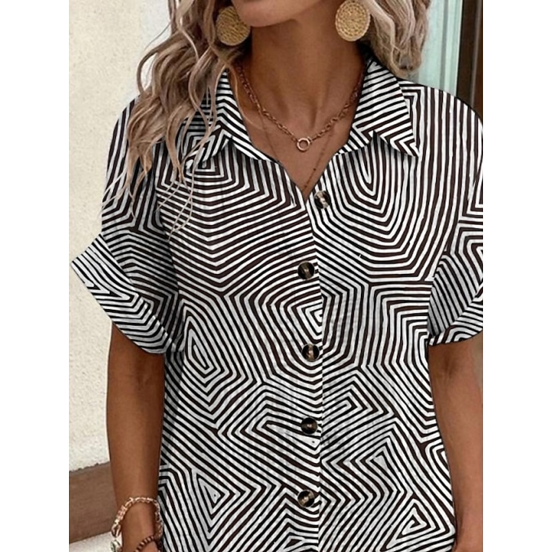 Women's Mini Dress Shirt Dress Casual Dress Print Dress Fashion Modern Daily Beach Weekend Regular Fit Line Short Sleeve Shirt Collar Black Summer Spring Fall Autumn2