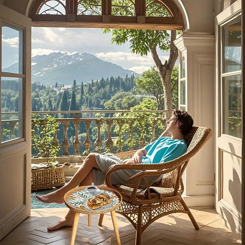 1 Piece Hand Woven Edge Table - Modern Triangular Base Edge Table Suitable for Living Rooms Terraces Offices - Compact Decorative Furniture Easy To Assemble Space Saving Design Multifunctional T2