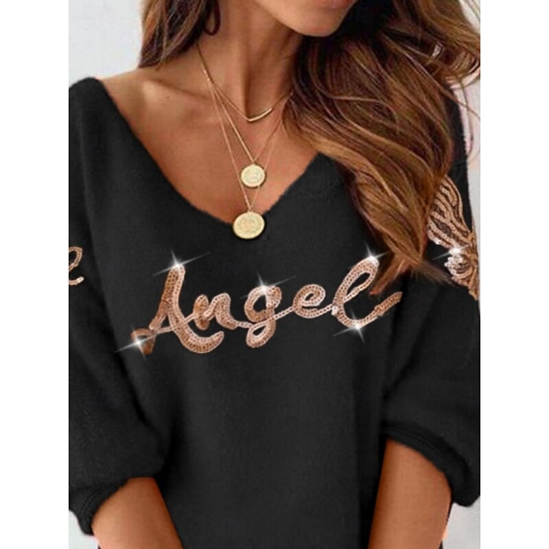 Women's Mini Dress Casual Dress Winter Dress Shift Dress Fashion Modern Daily Beach Weekend Regular Fit Letter Long Sleeve V Neck Black Summer Spring Fall Autumn2