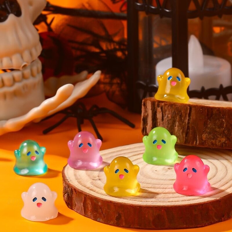 70 pcs Halloween Mini Resin Cute Ghost Decoration Statues Night Light Cute Miniature Cute Ghost Decoration Statues Halloween Miniature Landscape Accessories2