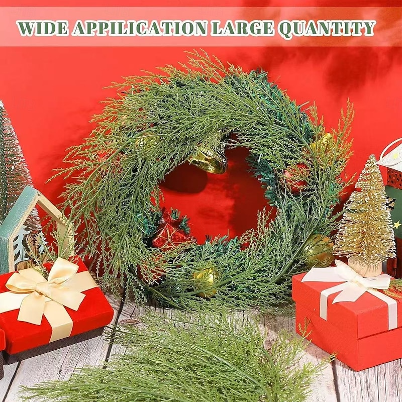 50pcs Christmas Artificial Pine Branches – Faux Green Pine Needles for Christmas DIY Wreaths, Garland, and Holiday Decorations3