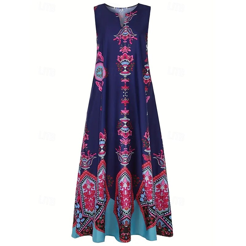 Women's Maxi Dress Sheath Dress A Line Dress Fit And Flare Dress Party Casual Boho Party Daily Evening Party Loose Fit Floral Graphic Color Block Sleeveless V Neck Purple Spring Fall Winter Autumn2