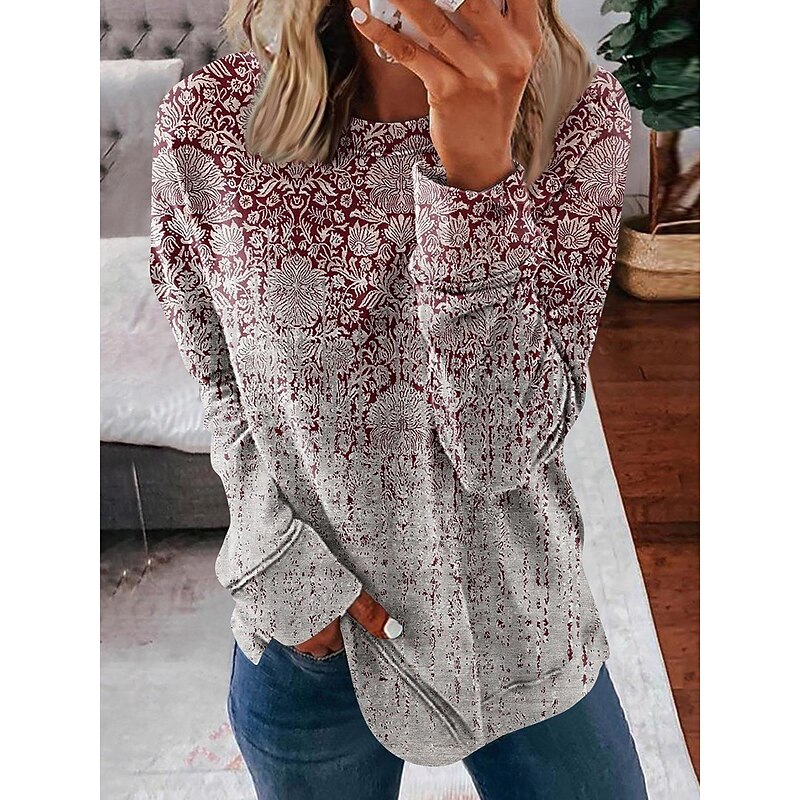 Women's Sweatshirts Graphic Geometric Vintage Casual Long Sleeve Crew Neck Regular Tops Home Dailywear Casual Print Pink Red Gray Summer Spring Fall2